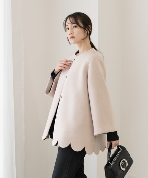 ［新品未使用］Neigeネージュ　コート スカラップAラインジャケットコート（ノーカラーコート）｜Neige