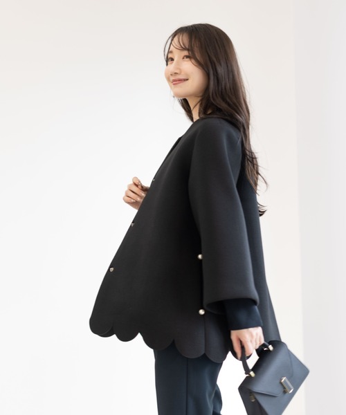 スカラップAラインジャケットコート（ノーカラーコート）｜Neige