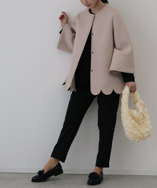 スカラップAラインジャケットコート（ノーカラーコート）｜Neige