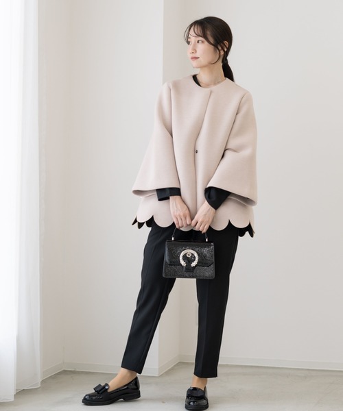 スカラップAラインジャケットコート（ノーカラーコート）｜Neige