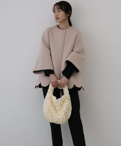 スカラップAラインジャケットコート（ノーカラーコート）｜Neige