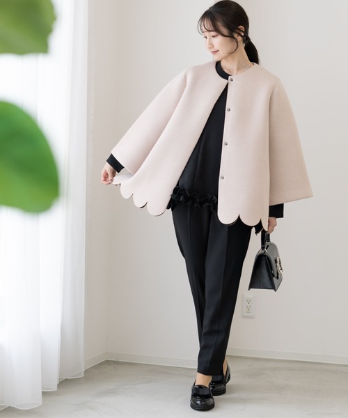 スカラップAラインジャケットコート（ノーカラーコート）｜Neige