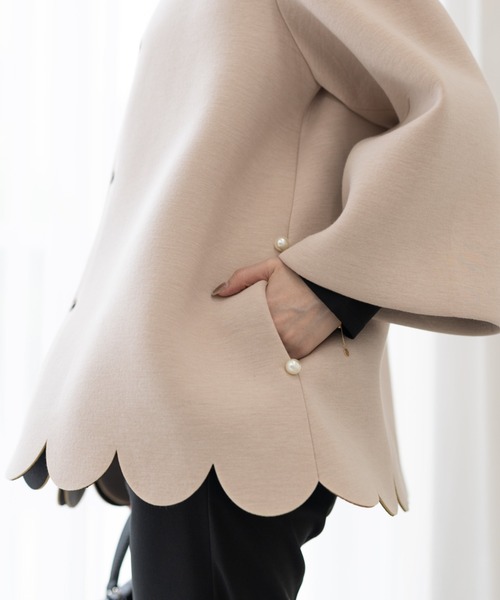 スカラップAラインジャケットコート（ノーカラーコート）｜Neige