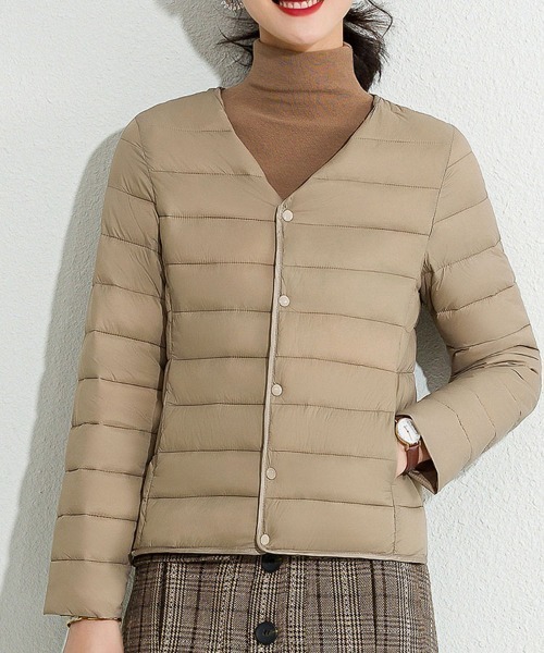 SallyLunn(サリーラン)の「ノーカラー中綿ジャケット(ダウンジャケット/コート・レディース・ブラック/ブルー/ベージュ・M/L)」の8枚目の写真