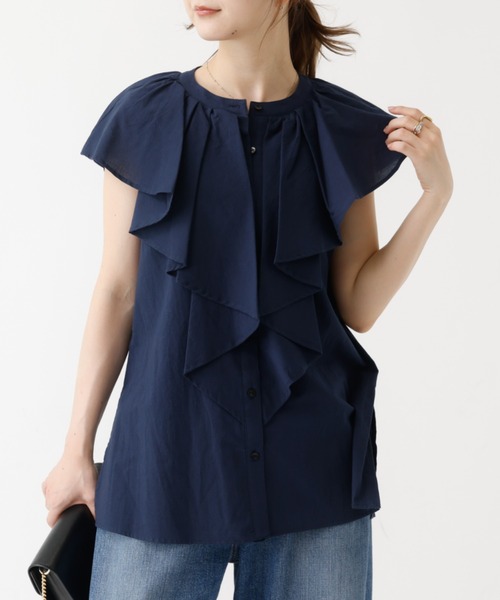 DESIGNWORKS(デザインワークス)の「フロントラッフルブラウス(シャツ/ブラウス・レディース・ブラック/ネイビー/ベージュ/ホワイト・フリー)」の1枚目の写真