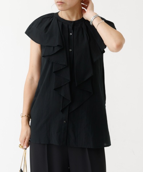 DESIGNWORKS(デザインワークス)の「フロントラッフルブラウス(シャツ/ブラウス・レディース・ブラック/ネイビー/ベージュ/ホワイト・フリー)」の3枚目の写真