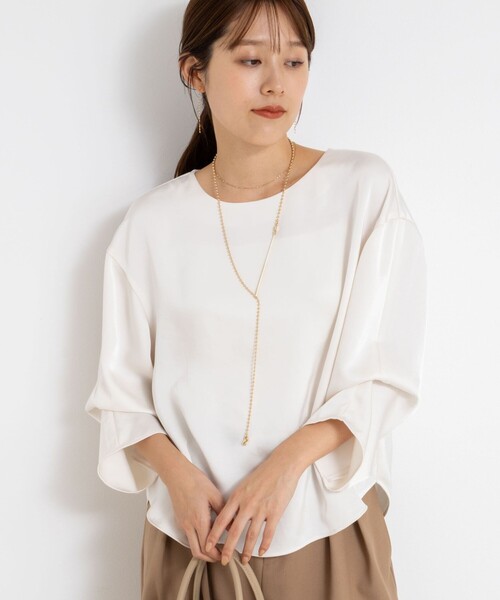 NOLLEY’S Sophi(ノーリーズソフィ)の「ウォッシャブル2WAYサテンブラウス(シャツ/ブラウス・レディース・カーキ/オフホワイト・38/36)」の21枚目の写真
