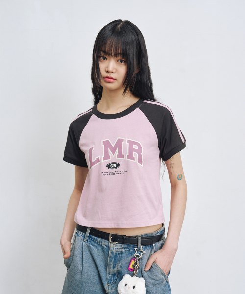 LMR(エルエムアール)の「配色クロップラグランTシャツ PINK(Tシャツ/カットソー・レディース・ピンク・FREE)」の1枚目の写真