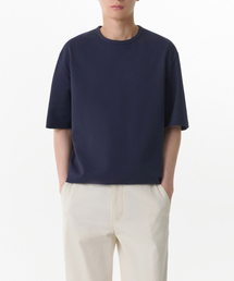 ヘビーポンテリラックスクルーネックTシャツ[ネイビー]