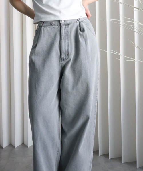 セール】【 YENNA Original Jeans 】ホックワイドデニムパンツ（デニム