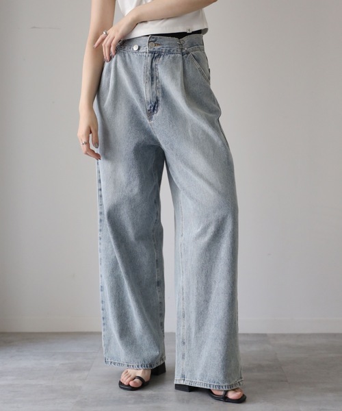 【 YENNA Original Jeans 】ホックワイドデニムパンツ