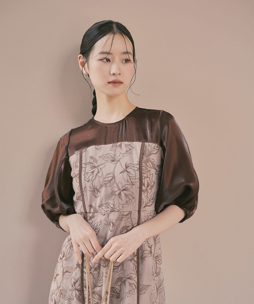 kaene(カエン)の「パイピングレース切り替えドレス【結婚式 二次会 同窓会 成人式 パーティードレス】(ワンピース・レディース・ブラック/ブラウン・S/M)」の1枚目の写真