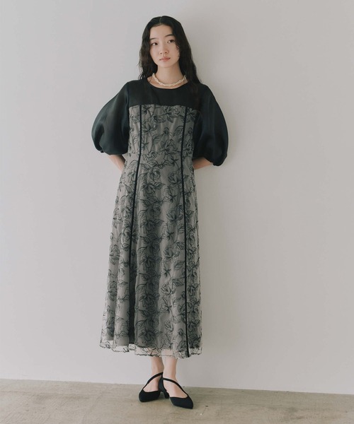 kaene(カエン)の「パイピングレース切り替えドレス【結婚式 二次会 同窓会 成人式 パーティードレス】(ワンピース・レディース・ブラック/ブラウン・S/M)」の2枚目の写真