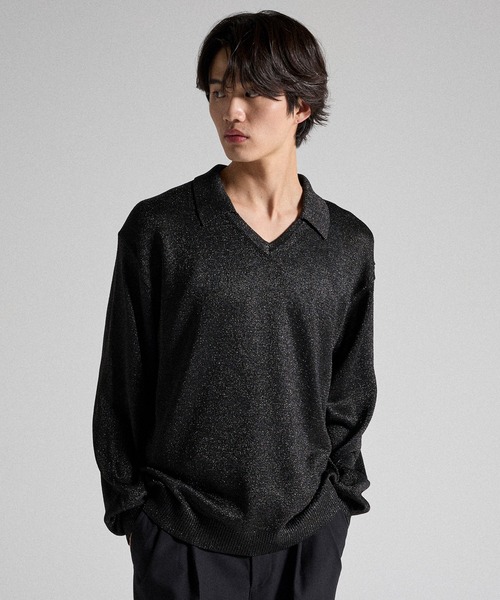 Parts Lab.(パーツラボ)の「【Parts Lab.】Metallic Knit Polo Shirt / メタリックニットポロシャツ(ニット/セーター・メンズ・ブラック/ベージュ/ブラック系1・S/M/L)」の13枚目の写真