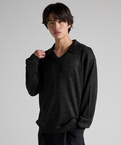 Parts Lab.(パーツラボ)の「【Parts Lab.】Metallic Knit Polo Shirt / メタリックニットポロシャツ(ニット/セーター・メンズ・ブラック/ベージュ/ブラック系1・S/M/L)」の14枚目の写真