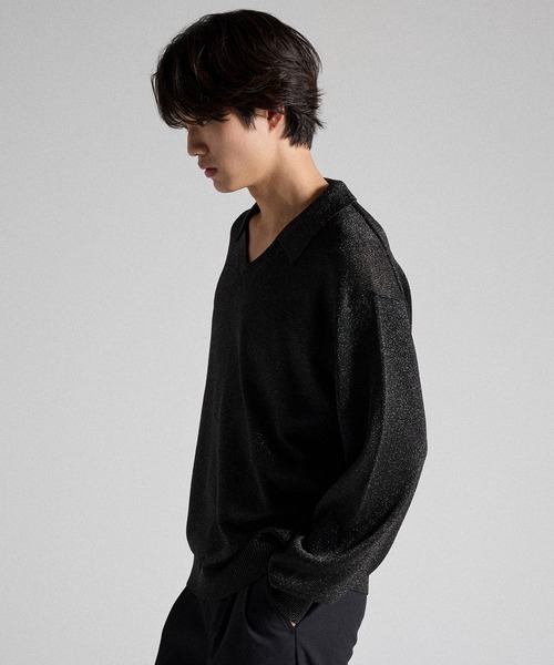 Parts Lab.(パーツラボ)の「【Parts Lab.】Metallic Knit Polo Shirt / メタリックニットポロシャツ(ニット/セーター・メンズ・ブラック/ベージュ/ブラック系1・S/M/L)」の15枚目の写真