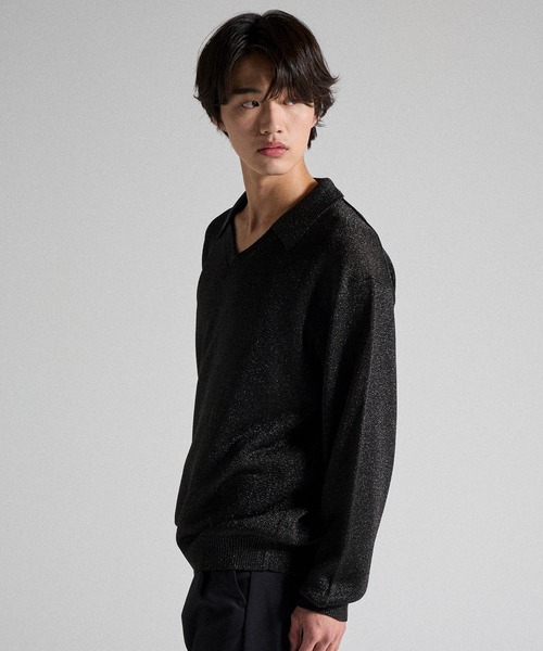 Parts Lab.(パーツラボ)の「【Parts Lab.】Metallic Knit Polo Shirt / メタリックニットポロシャツ(ニット/セーター・メンズ・ブラック/ベージュ/ブラック系1・S/M/L)」の16枚目の写真
