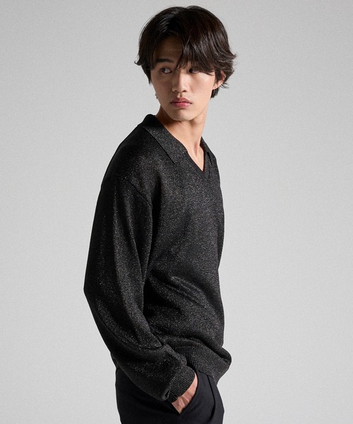Parts Lab.(パーツラボ)の「【Parts Lab.】Metallic Knit Polo Shirt / メタリックニットポロシャツ(ニット/セーター・メンズ・ブラック/ベージュ/ブラック系1・S/M/L)」の17枚目の写真