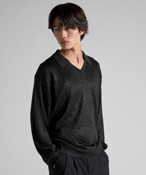 Parts Lab.(パーツラボ)の「【Parts Lab.】Metallic Knit Polo Shirt / メタリックニットポロシャツ(ニット/セーター・メンズ・ブラック/ベージュ/ブラック系1・S/M/L)」の18枚目の写真