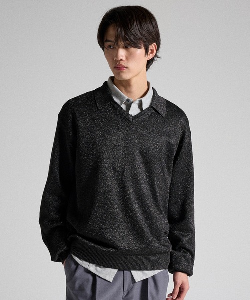 Parts Lab.(パーツラボ)の「【Parts Lab.】Metallic Knit Polo Shirt / メタリックニットポロシャツ(ニット/セーター・メンズ・ブラック/ベージュ/ブラック系1・S/M/L)」の20枚目の写真