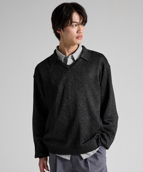 Parts Lab.(パーツラボ)の「【Parts Lab.】Metallic Knit Polo Shirt / メタリックニットポロシャツ(ニット/セーター・メンズ・ブラック/ベージュ/ブラック系1・S/M/L)」の21枚目の写真
