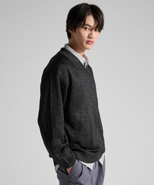 Parts Lab.(パーツラボ)の「【Parts Lab.】Metallic Knit Polo Shirt / メタリックニットポロシャツ(ニット/セーター・メンズ・ブラック/ベージュ/ブラック系1・S/M/L)」の22枚目の写真