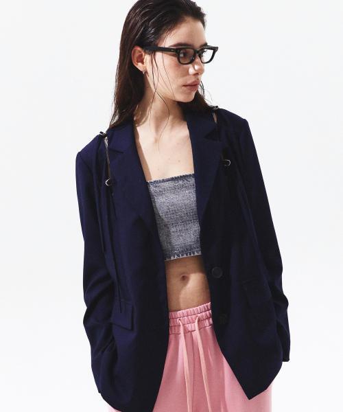 PRENDA(プレンダ)の「STRING BLAZER DARK NAVY(テーラードジャケット・レディース・その他・FREE)」の1枚目の写真