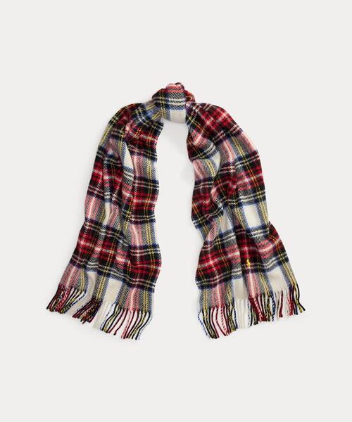 チェック フリンジ ウール ツイル スカーフ（マフラー）｜POLO RALPH