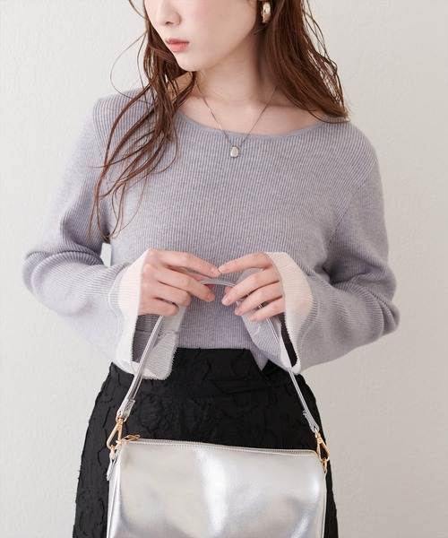 natural couture(ナチュラルクチュール)の「【WEB限定】袖口シアーフレアニット(ニット/セーター・レディース・グレー/オフホワイト/ブラック/ピンク/ミント・FREE)」の3枚目の写真