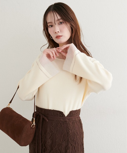natural couture(ナチュラルクチュール)の「【WEB限定】袖口シアーフレアニット(ニット/セーター・レディース・グレー/オフホワイト/ブラック/ピンク/ミント・FREE)」の22枚目の写真