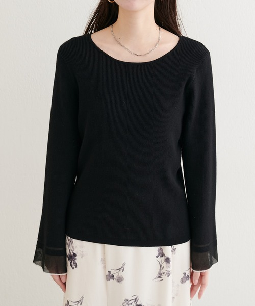 natural couture(ナチュラルクチュール)の「【WEB限定】袖口シアーフレアニット(ニット/セーター・レディース・グレー/オフホワイト/ブラック/ピンク/ミント・FREE)」の18枚目の写真