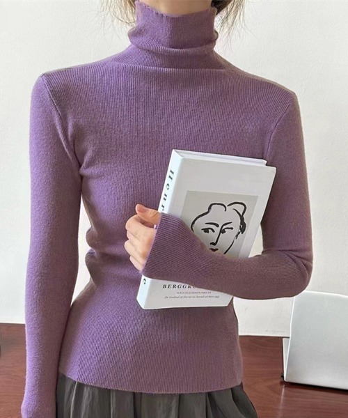 Miniministore(ミニミニストア)の「タートルネックリブニットとっくりセーター(ニット/セーター・レディース・ホワイト/ライトブルー/ブラック/レンガ/ピンク/ライトグレー/グリーン/ブラウン/パープル/ラベンダー/ダークグレー/ダークブルー/ベージュ・FREE)」の10枚目の写真