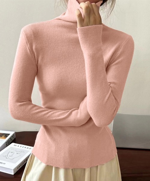 Miniministore(ミニミニストア)の「タートルネックリブニットとっくりセーター(ニット/セーター・レディース・ホワイト/ライトブルー/ブラック/レンガ/ピンク/ライトグレー/グリーン/ブラウン/パープル/ラベンダー/ダークグレー/ダークブルー/ベージュ・FREE)」の12枚目の写真