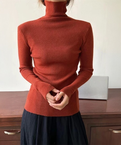 Miniministore(ミニミニストア)の「タートルネックリブニットとっくりセーター(ニット/セーター・レディース・ホワイト/ライトブルー/ブラック/レンガ/ピンク/ライトグレー/グリーン/ブラウン/パープル/ラベンダー/ダークグレー/ダークブルー/ベージュ・FREE)」の13枚目の写真