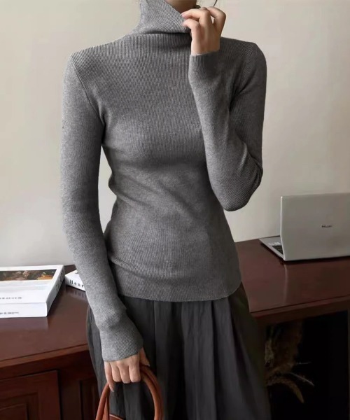 Miniministore(ミニミニストア)の「タートルネックリブニットとっくりセーター(ニット/セーター・レディース・ホワイト/ライトブルー/ブラック/レンガ/ピンク/ライトグレー/グリーン/ブラウン/パープル/ラベンダー/ダークグレー/ダークブルー/ベージュ・FREE)」の4枚目の写真