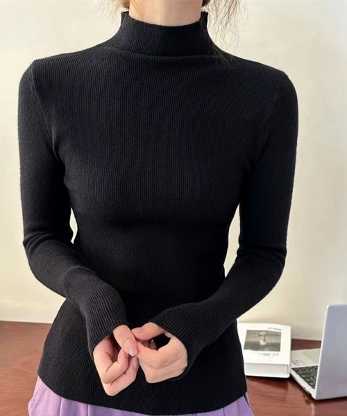 Miniministore(ミニミニストア)の「タートルネックリブニットとっくりセーター(ニット/セーター・レディース・ホワイト/ライトブルー/ブラック/レンガ/ピンク/ライトグレー/グリーン/ブラウン/パープル/ラベンダー/ダークグレー/ダークブルー/ベージュ・FREE)」の3枚目の写真