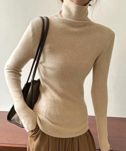 Miniministore(ミニミニストア)の「タートルネックリブニットとっくりセーター(ニット/セーター・レディース・ホワイト/ライトブルー/ブラック/レンガ/ピンク/ライトグレー/グリーン/ブラウン/パープル/ラベンダー/ダークグレー/ダークブルー/ベージュ・FREE)」の14枚目の写真