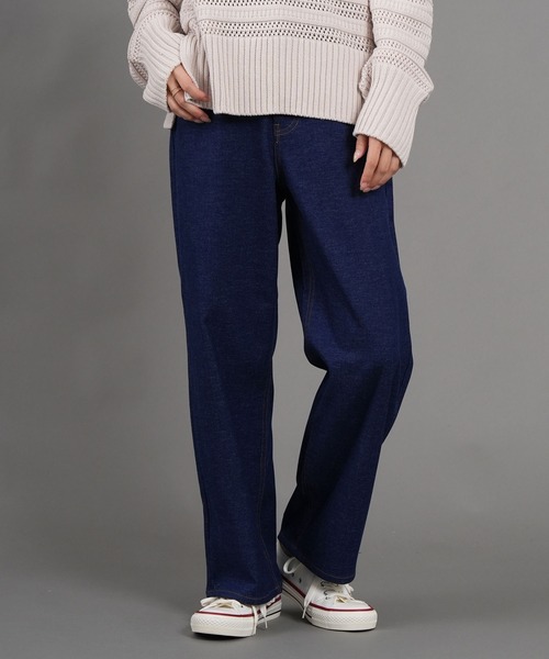 両面起毛デニムワイドパンツ 股下68cm丈（デニムパンツ）｜.WORKS