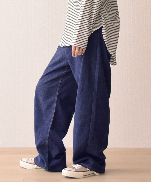 .WORKS(ドットワークス)の「両面起毛デニムワイドパンツ 股下68cm丈(デニムパンツ・レディース・ブラック/ダークグレー/ネイビー/ダークブルー・61/64/67/S-Regular/M-Regular/L-Regular)」の7枚目の写真