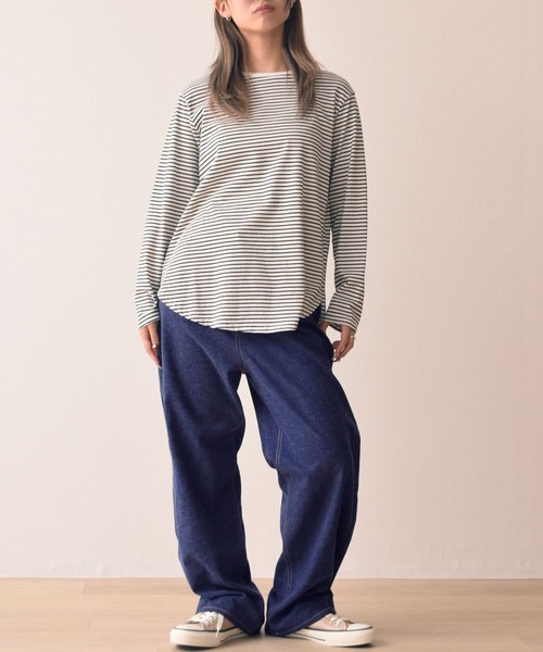 .WORKS(ドットワークス)の「両面起毛デニムワイドパンツ 股下68cm丈(デニムパンツ・レディース・ブラック/ダークグレー/ネイビー/ダークブルー・61/64/67/S-Regular/M-Regular/L-Regular)」の9枚目の写真