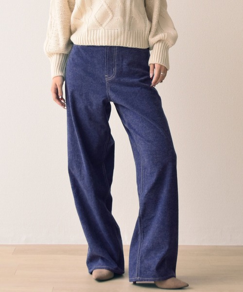 両面起毛デニムワイドパンツ 股下68cm丈（デニムパンツ）｜.WORKS