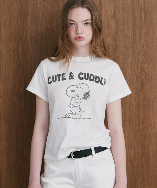 LADY VOLUME(レディーボリューム)の「キュートアンドカドリー スヌーピーTシャツ (アイボリー)(Tシャツ/カットソー・レディース・その他・MEDIUM/SMALL)」の1枚目の写真