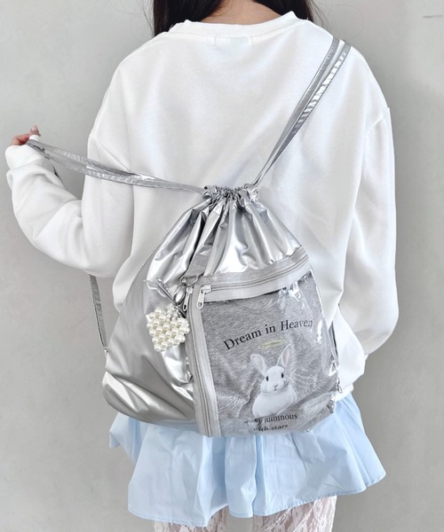 セール】クリアポケットメタリックナップサック（バックパック