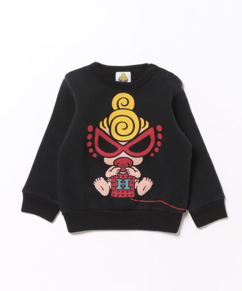 HYSTERIC MINI(ヒステリックミニ)の「KNIT WITH MINI 裏毛トレーナー(スウェット・キッズ・ブラック/マジェンタ・80/90)」の1枚目の写真