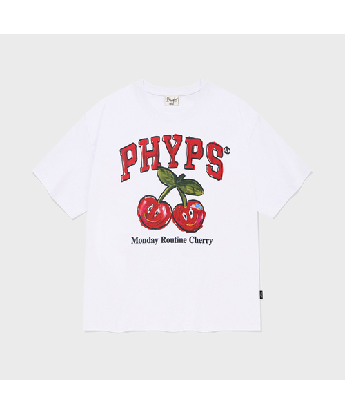 PHYSICAL DEPARTMENT(フィジカル デパートメント)の「モンデイルーチン チェリー 半袖Tシャツ_ホワイト(Tシャツ/カットソー・レディース・その他・LARGE/MEDIUM/SMALL/X-LARGE)」の1枚目の写真