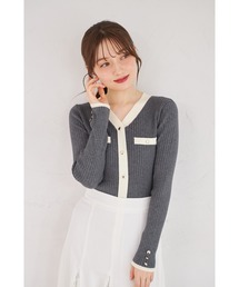 【ZOZO限定】Vネック配色もちもちリブニットトップス