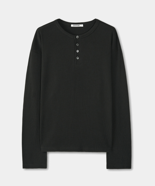 EXCONTAINER(エックスコンテナ)の「ヘンリーネックワッフルロングスリーブ(ブラック)(Tシャツ/カットソー・メンズ・その他・X-LARGE/MEDIUM/LARGE/SMALL)」の5枚目の写真
