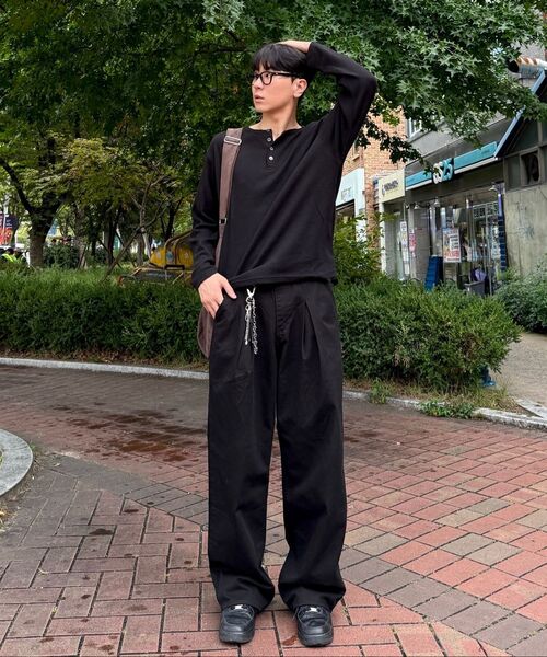 EXCONTAINER(エックスコンテナ)の「ヘンリーネックワッフルロングスリーブ(ブラック)(Tシャツ/カットソー・メンズ・その他・X-LARGE/MEDIUM/LARGE/SMALL)」の3枚目の写真
