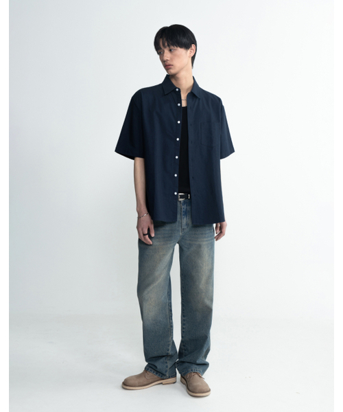 WORK ON BODY OFF（ワークオンボディオフ）の「ノマド オーバーサイズ オックスフォード 半袖シャツ [ネイビー]（シャツ/ブラウス・レディース・ネイビー・X-LARGE/LARGE/MEDIUM）」の2枚目の写真