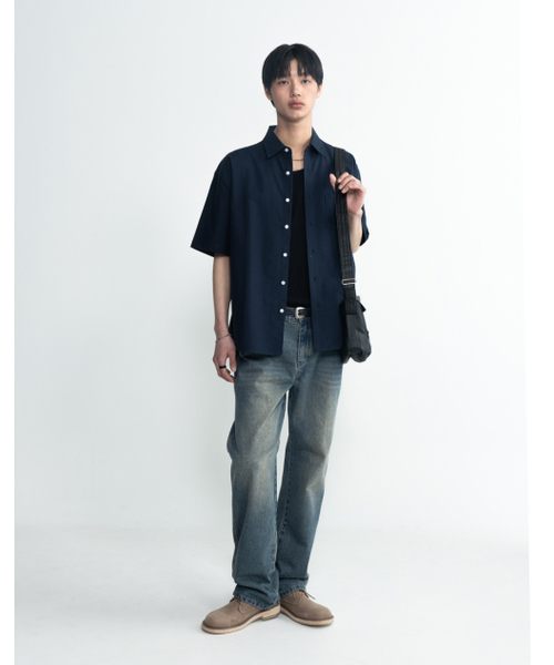 WORK ON BODY OFF（ワークオンボディオフ）の「ノマド オーバーサイズ オックスフォード 半袖シャツ [ネイビー]（シャツ/ブラウス・レディース・ネイビー・X-LARGE/LARGE/MEDIUM）」の4枚目の写真